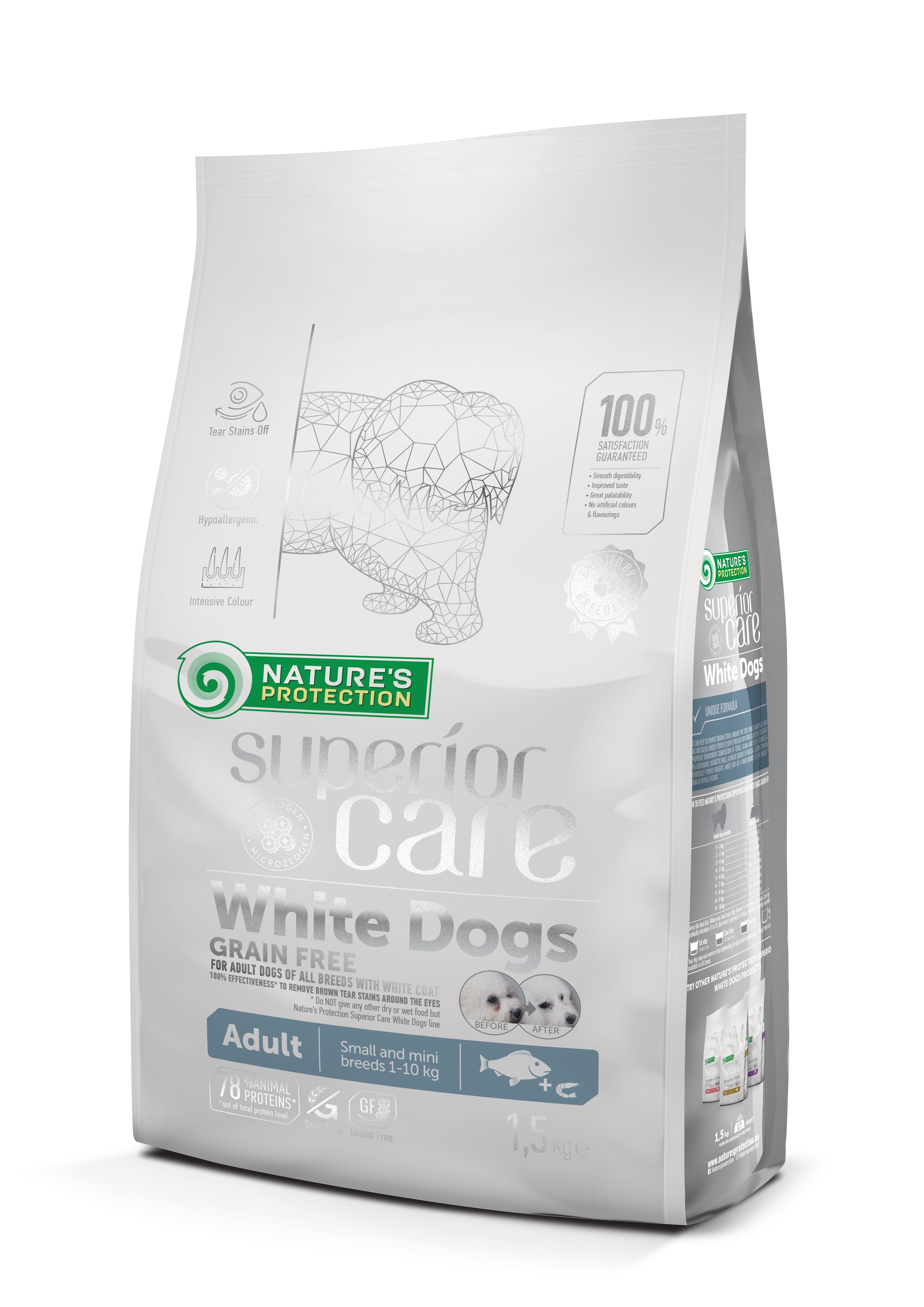 Nature's Protection Superior Pflege weiße Hunde Getreidefrei Weißfisch für Erwachsene Hunde kleinern und Mini-Rassen